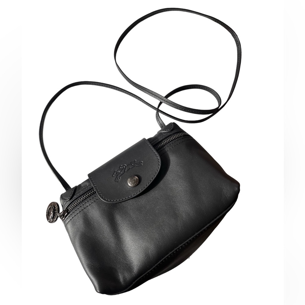 LONGCHAMP Le Pliage Xtra XS Crossbody Black Leather Handbag